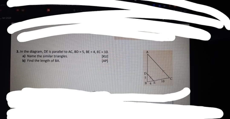 Name the identical triangles and measurement of side BA-example-1