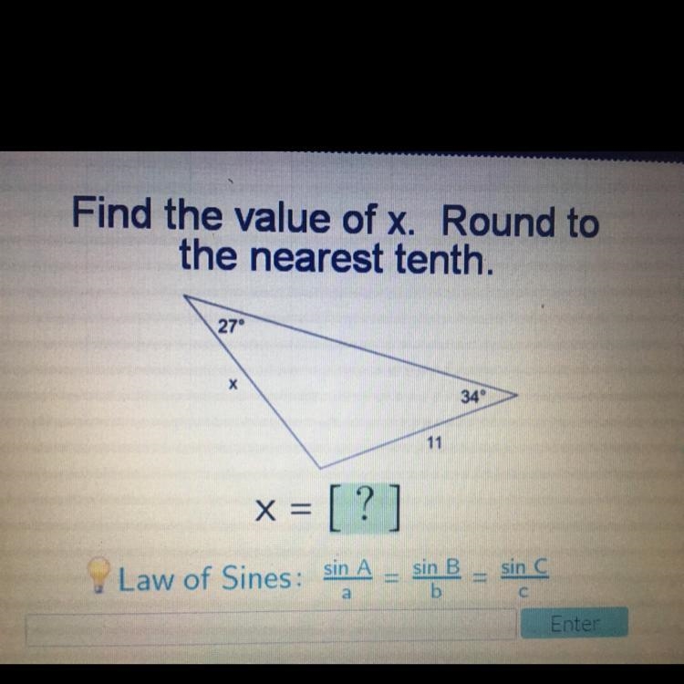 Need help ASAP fine the value of x. Round to the nearest tenth x=-example-1