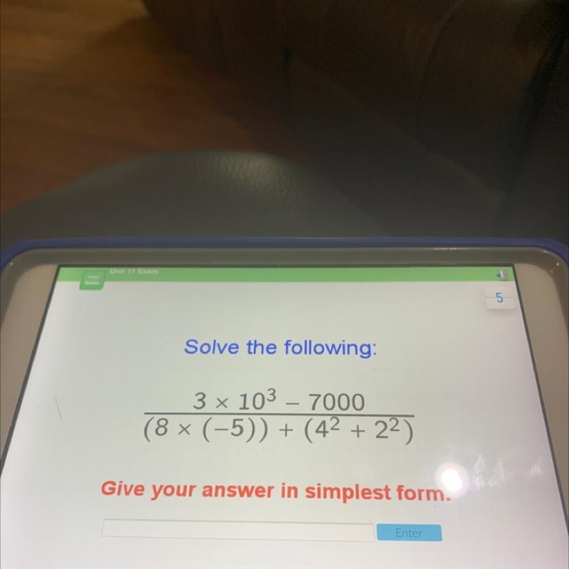 Solve the following: 3 x 103 – 7000 (8 × (-5)) + (42 + 22) Give your answer in simplest-example-1