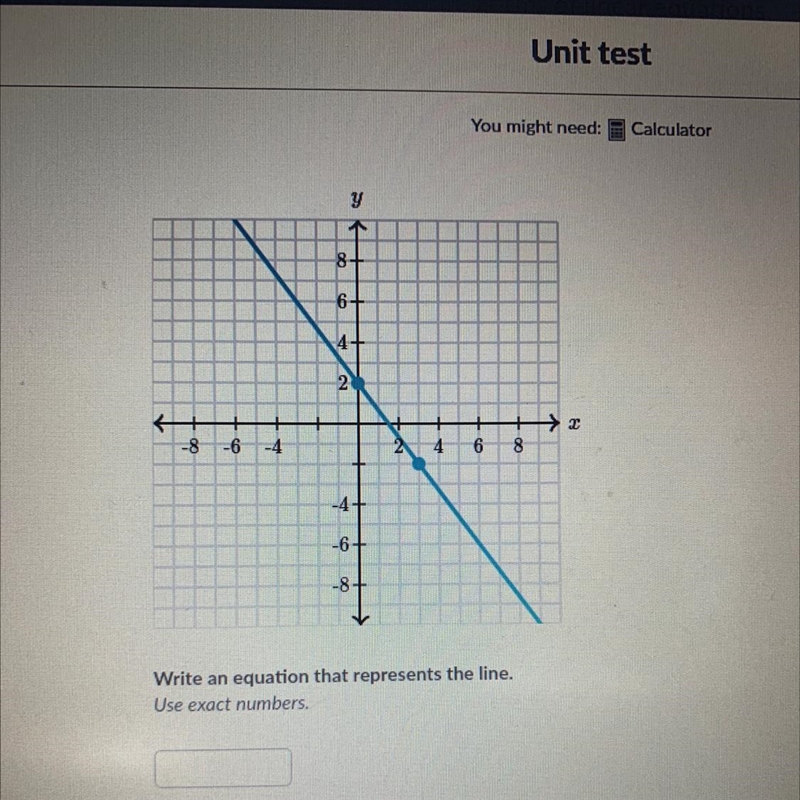 Write an equation that represents the line. Use exact numbers.-example-1