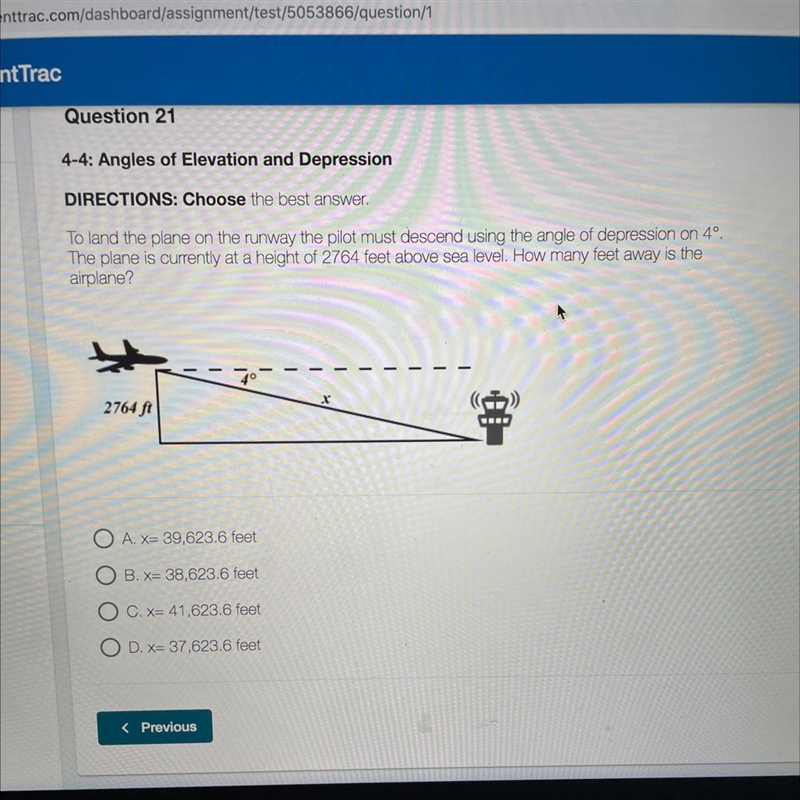 To land the plane on the runway the pilot must descend using the angle of depression-example-1