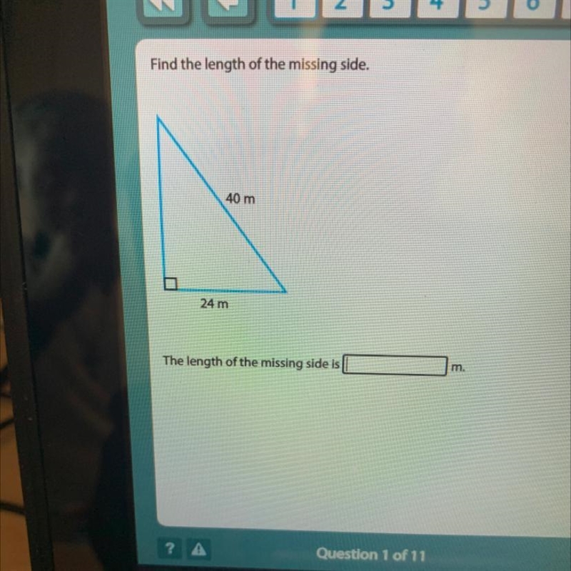 Find the length of the missing side. 40 m 24 m The length of the missing side is m-example-1