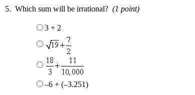 Which sum will be irrational-example-1