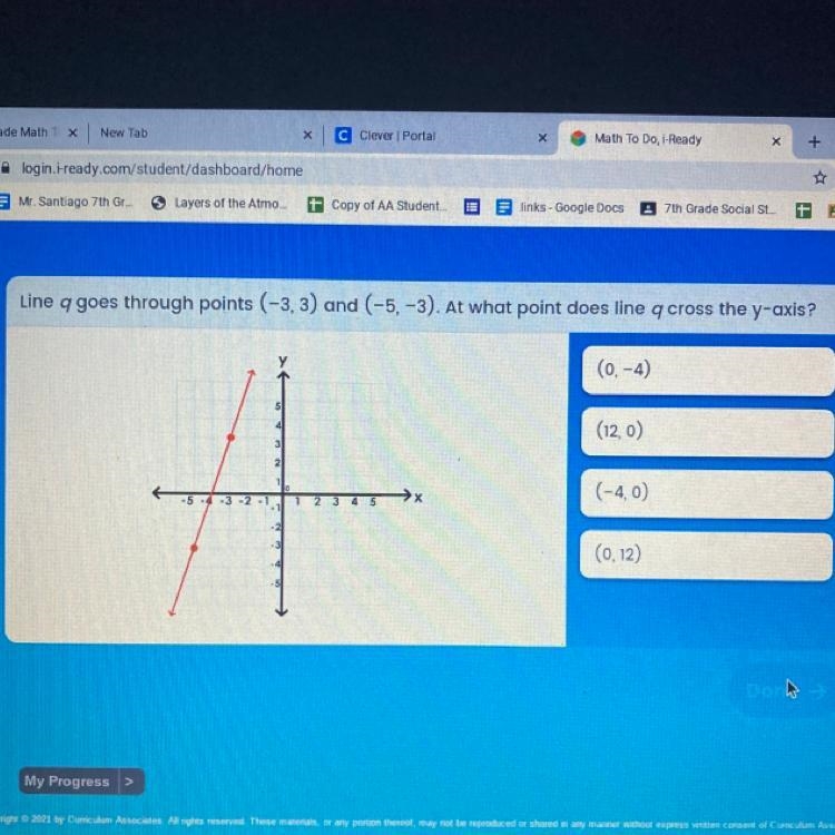 Please help me !! Line q goes through points (-3, 3) and (-5, -3). At what point does-example-1