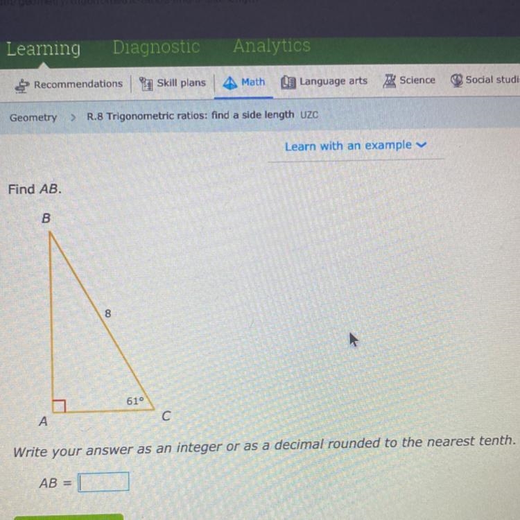 Find AB. B 8 610 A C Write your answer as an integer or as a decimal rounded to the-example-1