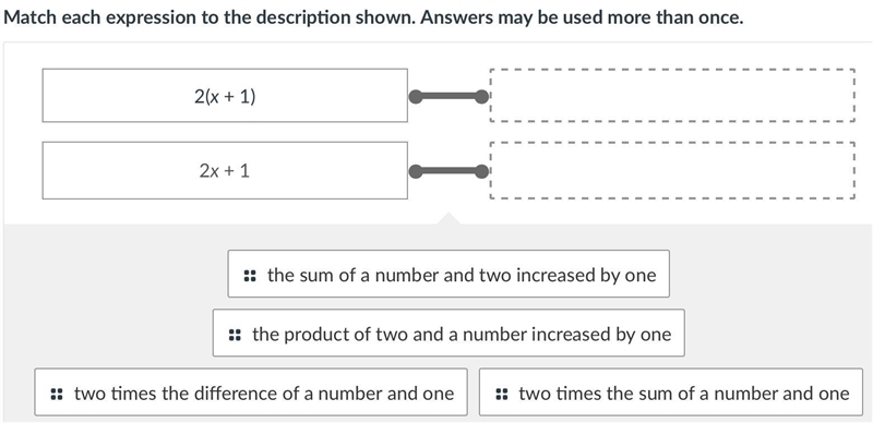 Match each expression to the description shown. Answers may be used more than once-example-1