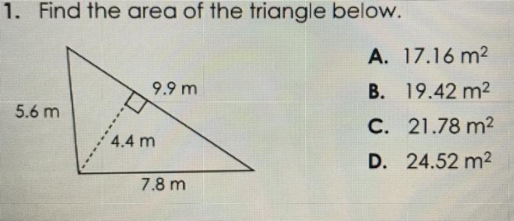 Find the area of the triangle below.-example-1