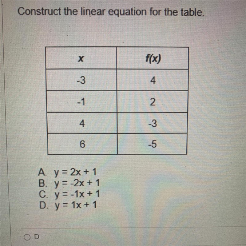 Construct the linear equation for the table-example-1