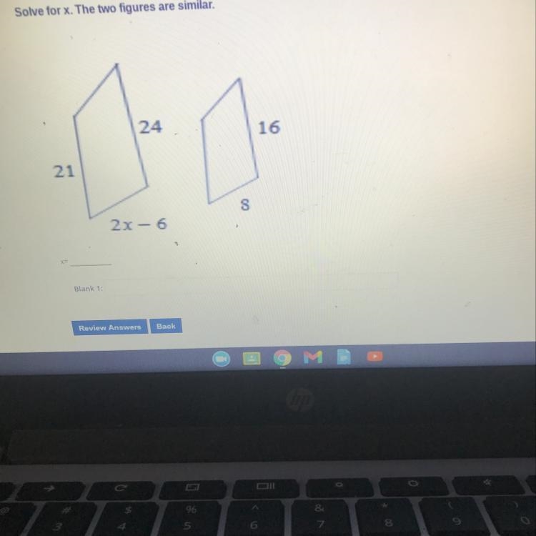 Solve for x. The two figures are similar. 24 1 16 21 100 27-6 I-example-1