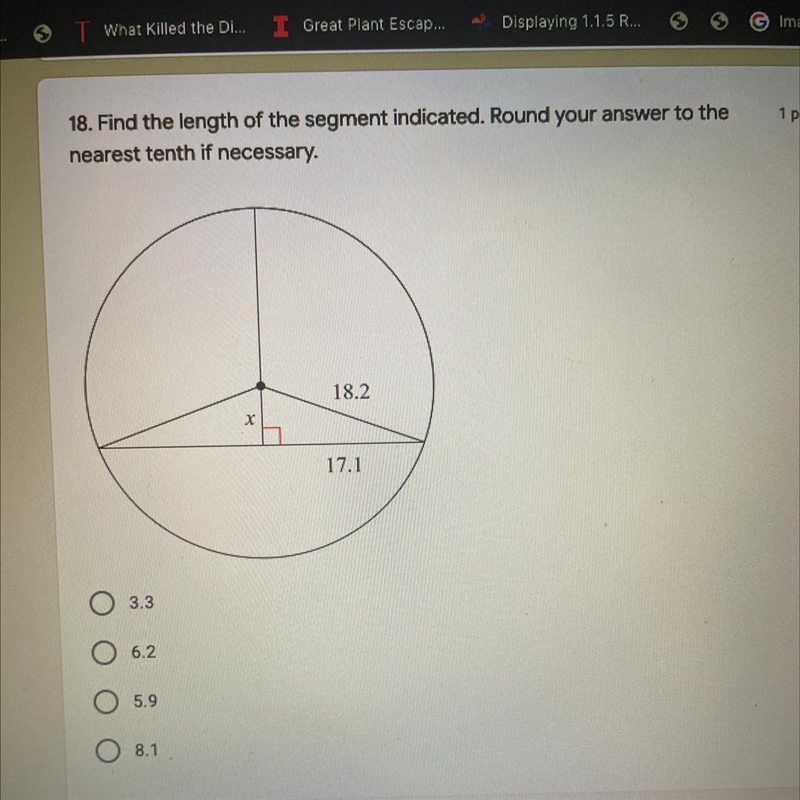 18. Find the length of the segment indicated. Round your answer to the nearest tenth-example-1