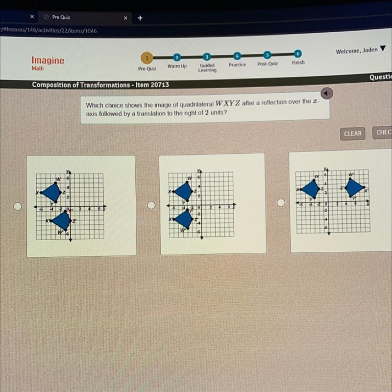 Which choice shows the image of quadrilateral W XYZ after a reflection over the x-example-1