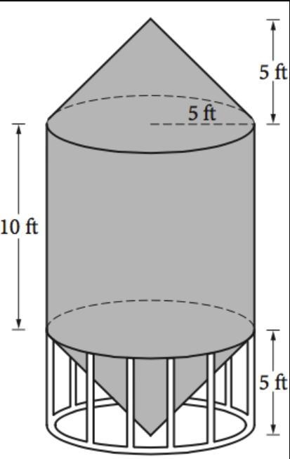 A grain silo is built from two right circular cones and a right circular cylinder-example-1