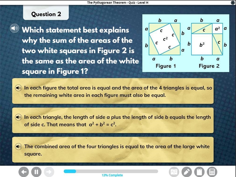 Which Statement best explains why the sum of the areas of the two white squares in-example-1