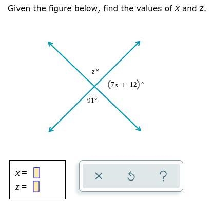 Given the figure, find the values of x and z.-example-1