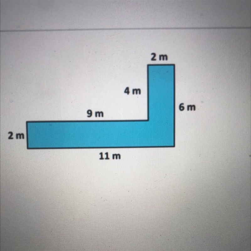 Find the area of the composite figure. A) 22m B) 26m C) 30m D) 34m-example-1