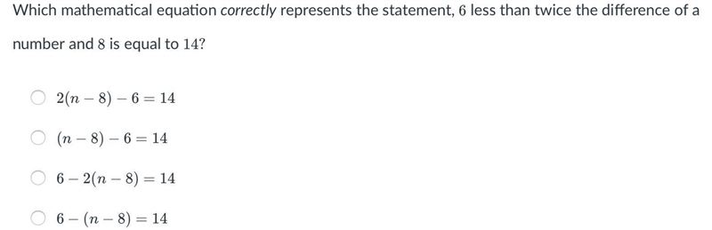 Which mathematical equation correctly represents the statement, 6 less than twice-example-1