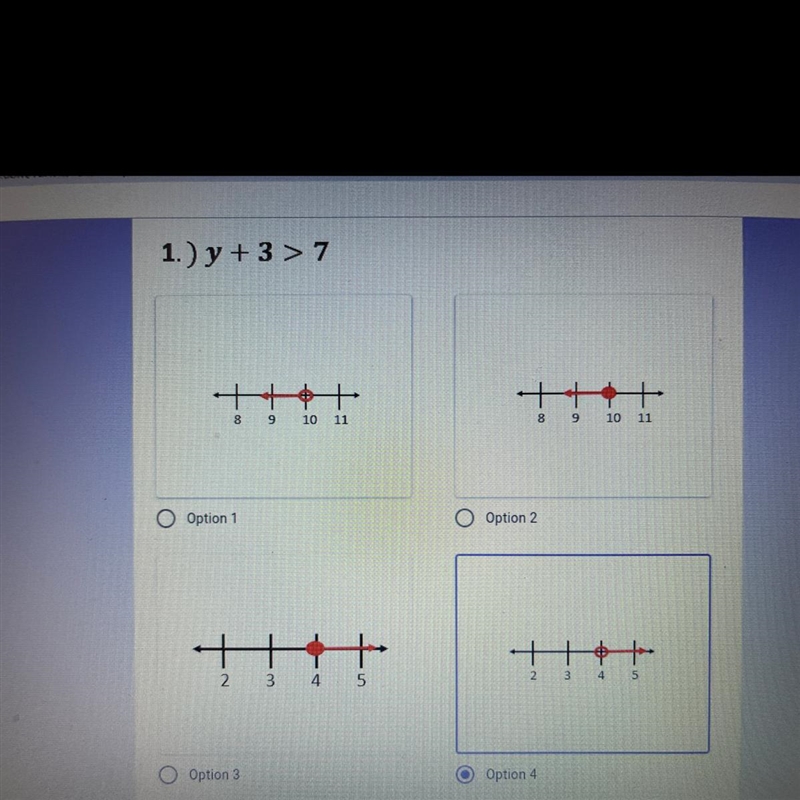 1.) y + 3 > 7 what’s the answer?-example-1