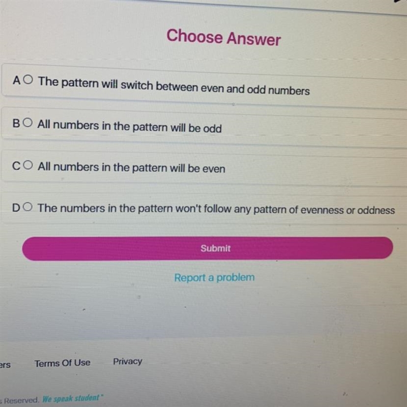 Which of the following is true about a pattern with the rule "Multiply by 2 and-example-1