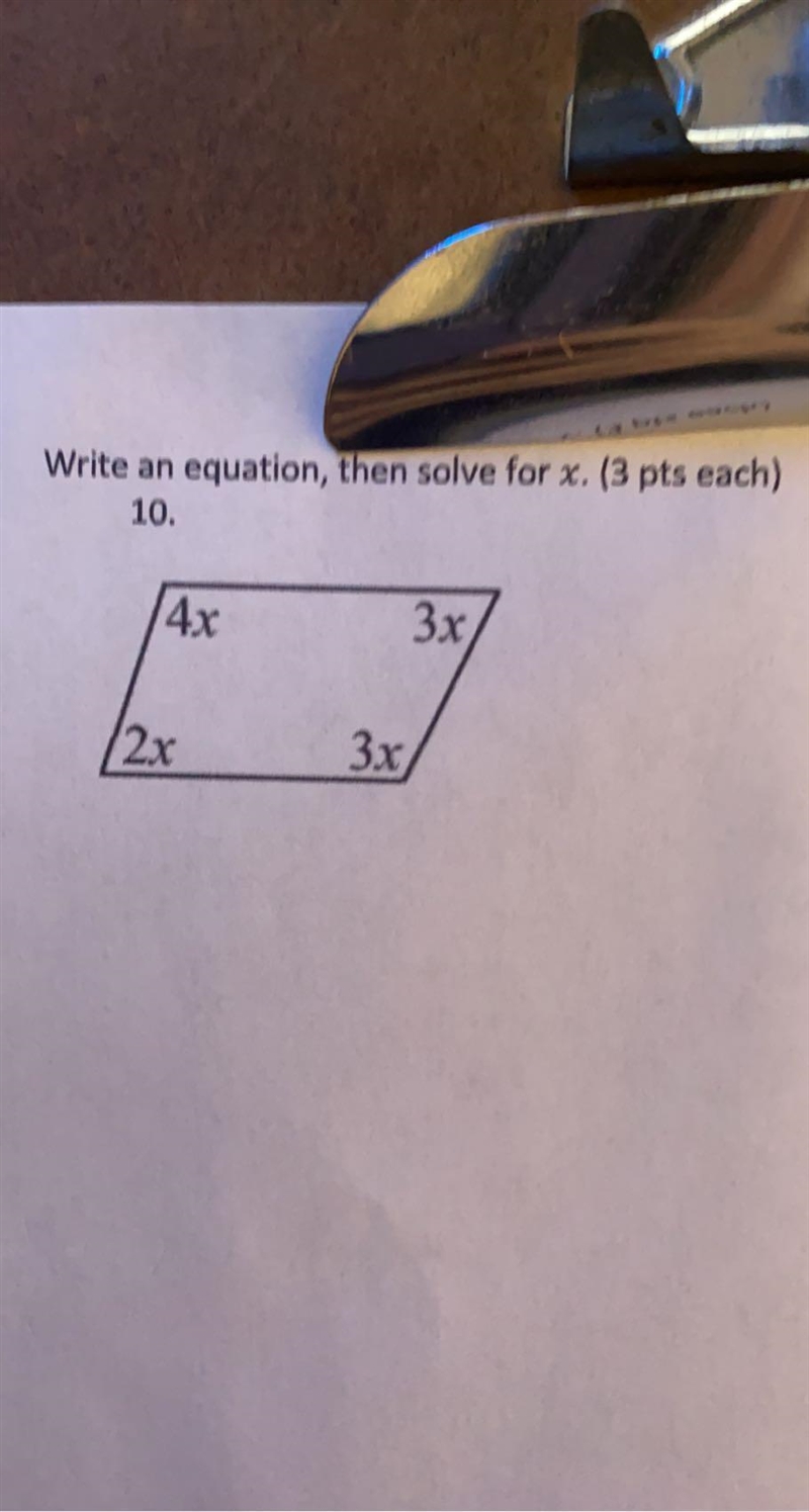 Please help! Write an equation, then solve for x-example-1