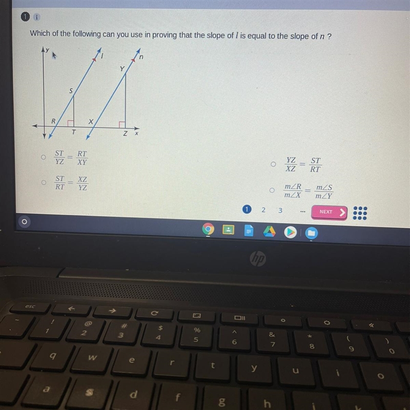 Which of the following can you use in proving that the slope of l is equal to the-example-1