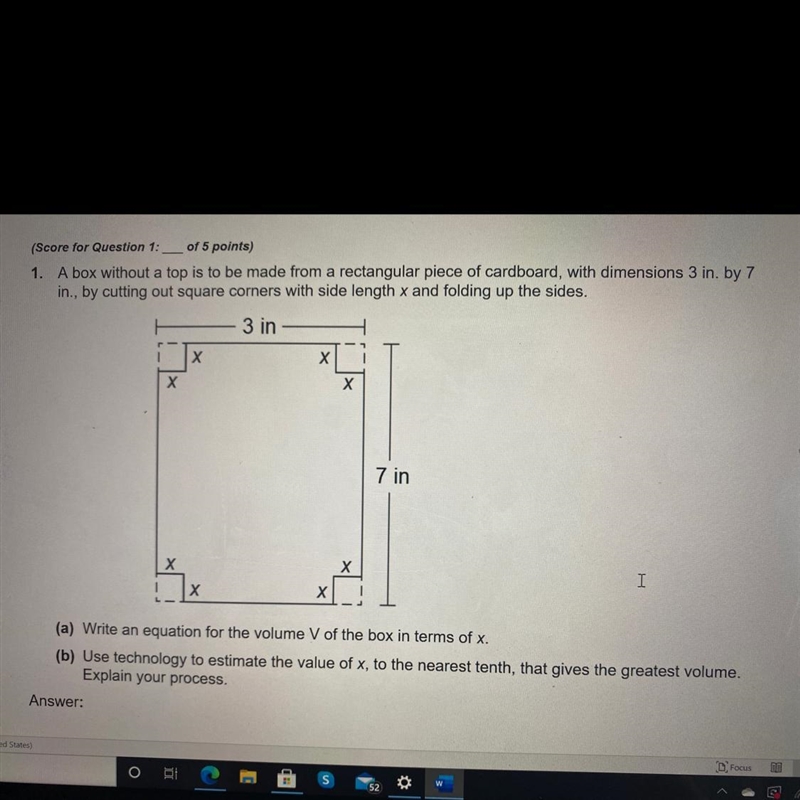 1. A box without a top is to be made from a rectangular piece of cardboard, with dimensions-example-1