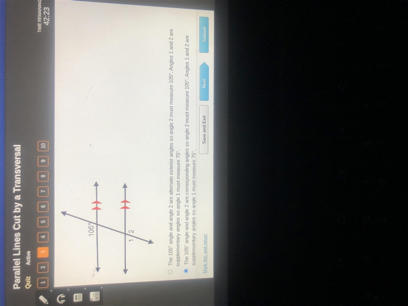 Which correctly describes how to determine the measure of angle 1?-example-1