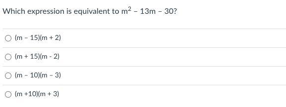 Which expression is equivalent to m2 – 13m – 30?-example-1