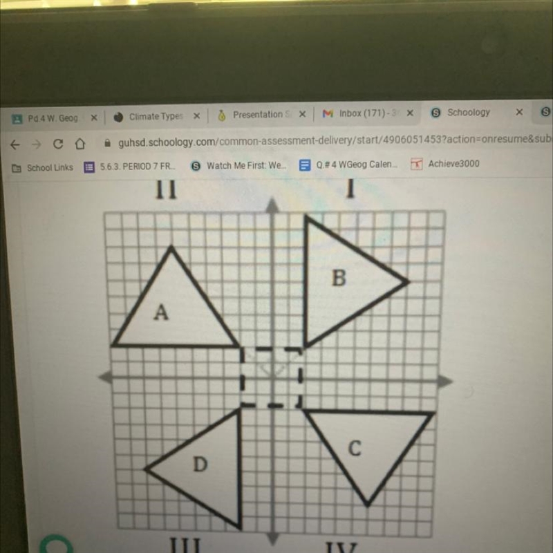 Triangle a need to be rotated in a 90 degrees counterclockwise Pick the correct triangle-example-1