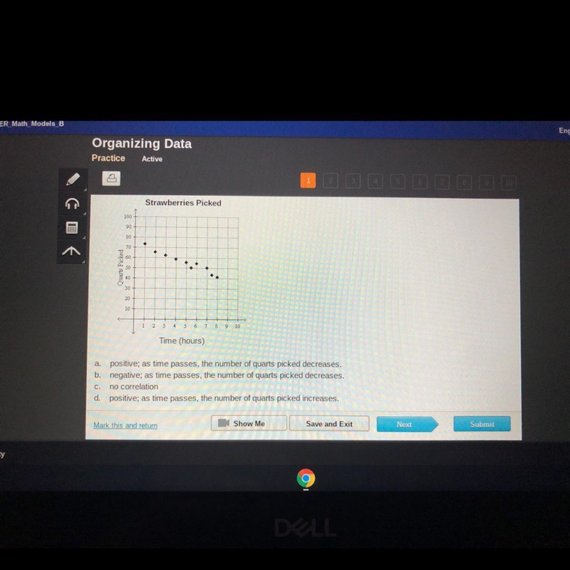 Determine wether the graph shows a positive correlation, negative correlation, or-example-1