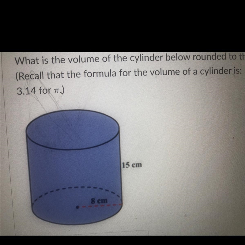 What is the volume of the cylinder below rounded to the nearest 10th￼-example-1