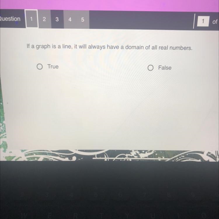 If a graph is a line, it will always have a domain of all real numbers. True or False-example-1