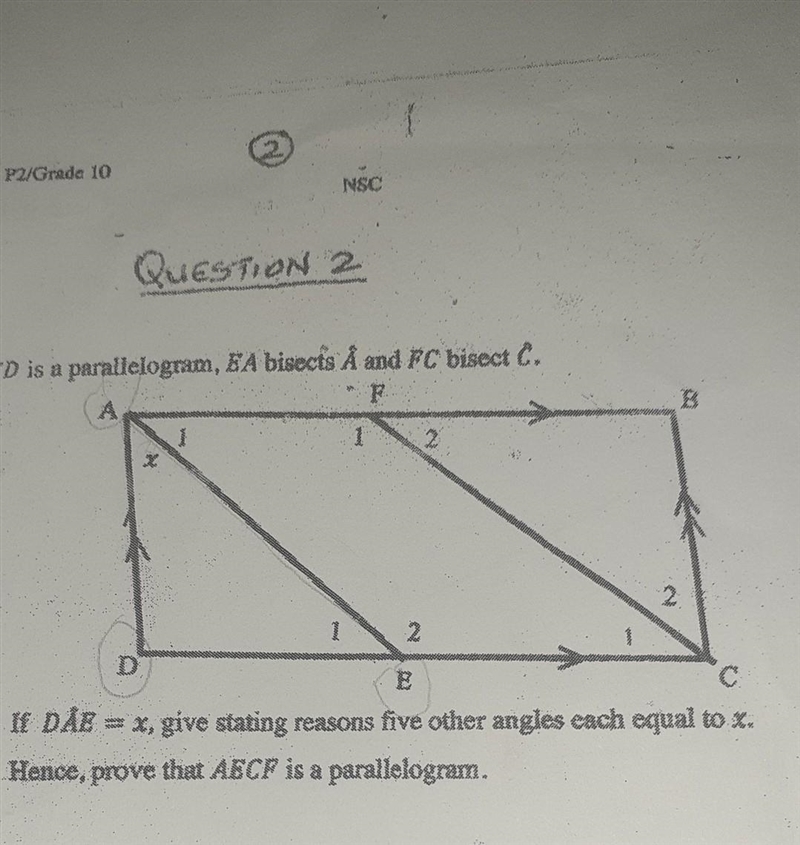 A) give stating reasons five other angles each equal to x b) prove that AECF is a-example-1