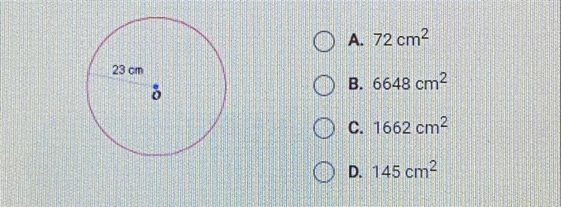 What is the approximate area of the circle shown below?-example-1