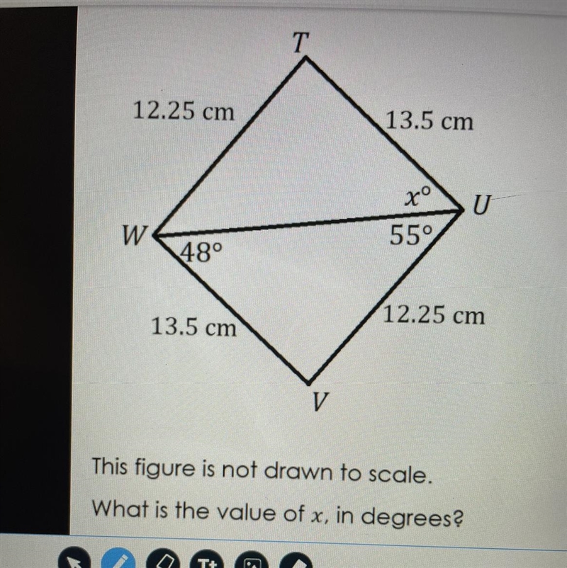 What is the value of x in degrees? (picture above)-example-1