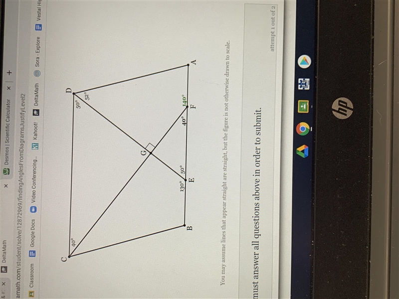 In the diagram, line segment ab is parallel to cd, ad is parallel to bc, de is perpendicular-example-1