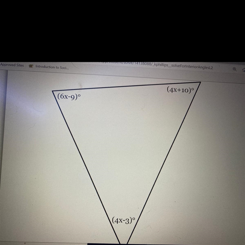 The measures of the angles of a triangle are shown in the figure below. Solve for-example-1