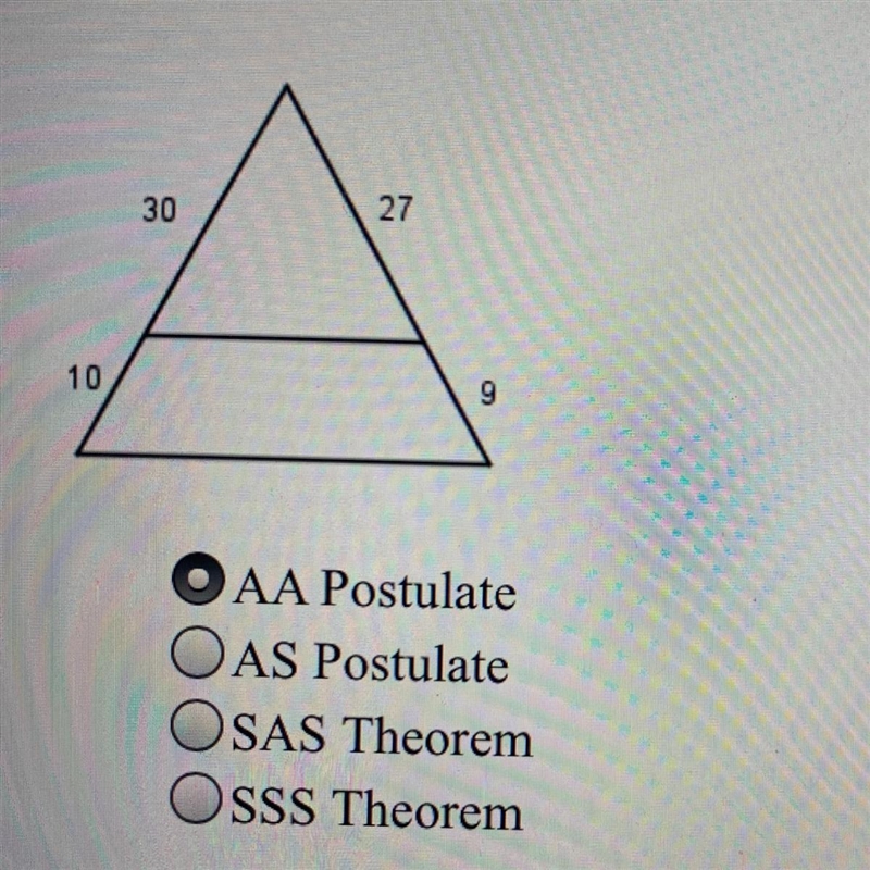 Which theorem or postulate proves the two triangles are similar? The diagram is not-example-1