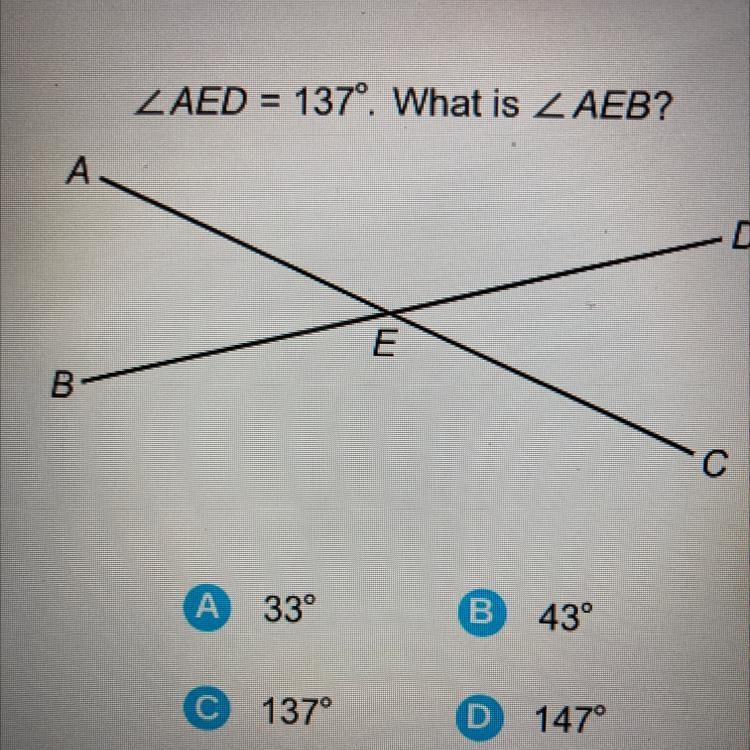 ZAED = 137°. What is AEB? A А. D UJ с-example-1