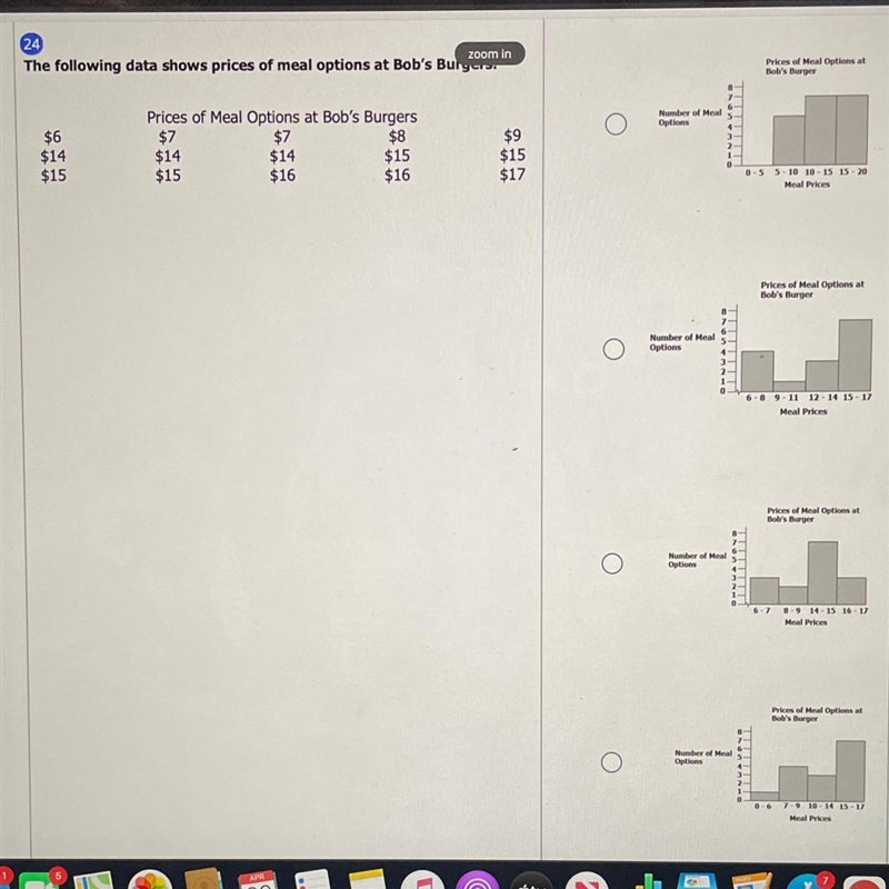 Which histogram correctly display the information to the left?-example-1