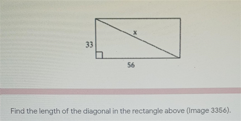 Find the length of the diagonal in rectangle using image 3353-example-1