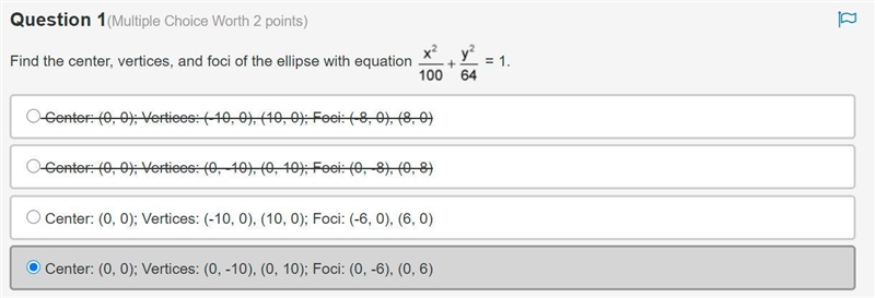 Please help!! Find the center, vertices, and foci of the ellipse with equation-example-1