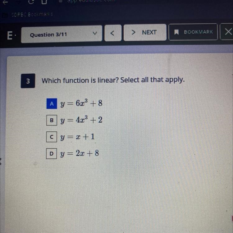 Which function is linear? Select all that apply.-example-1