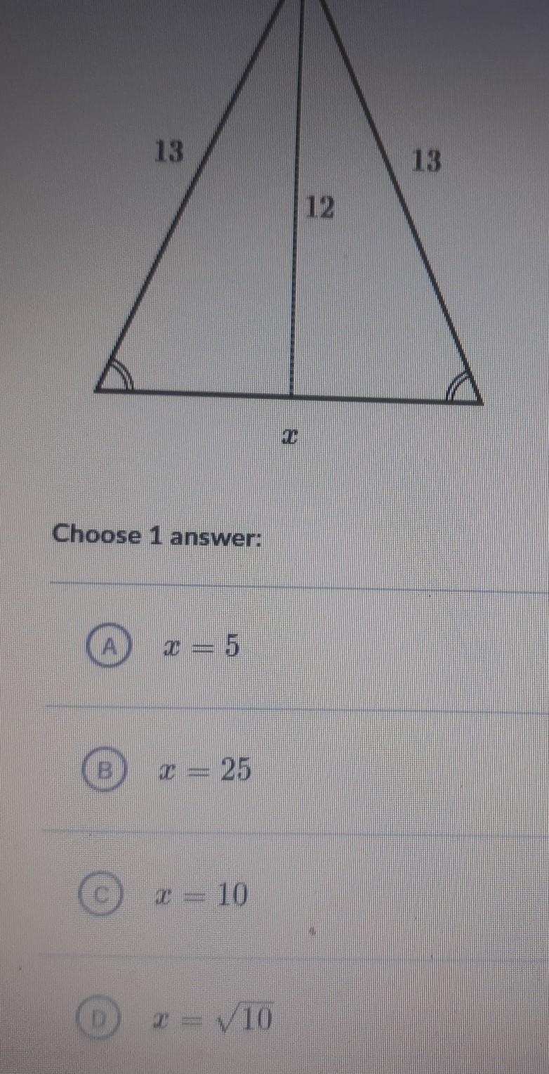 Find the value of x in the isosceles triangle shown below​-example-1