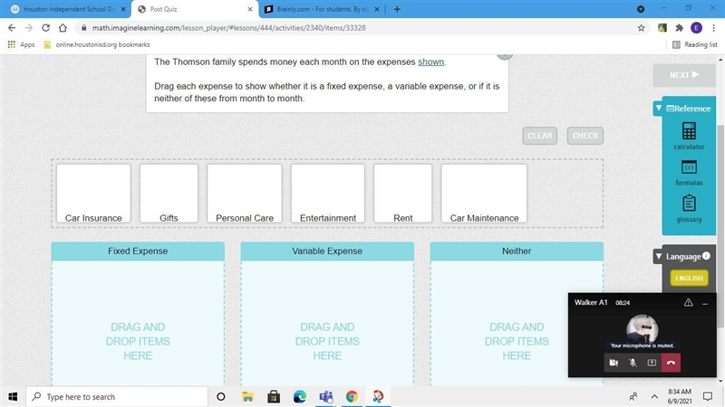 The Thomson family spends money each month on the expenses shown. Drag each expense-example-1