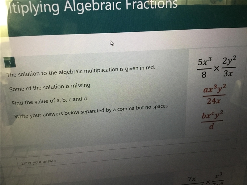 Need some help with multiplying algebraic fractions-example-1