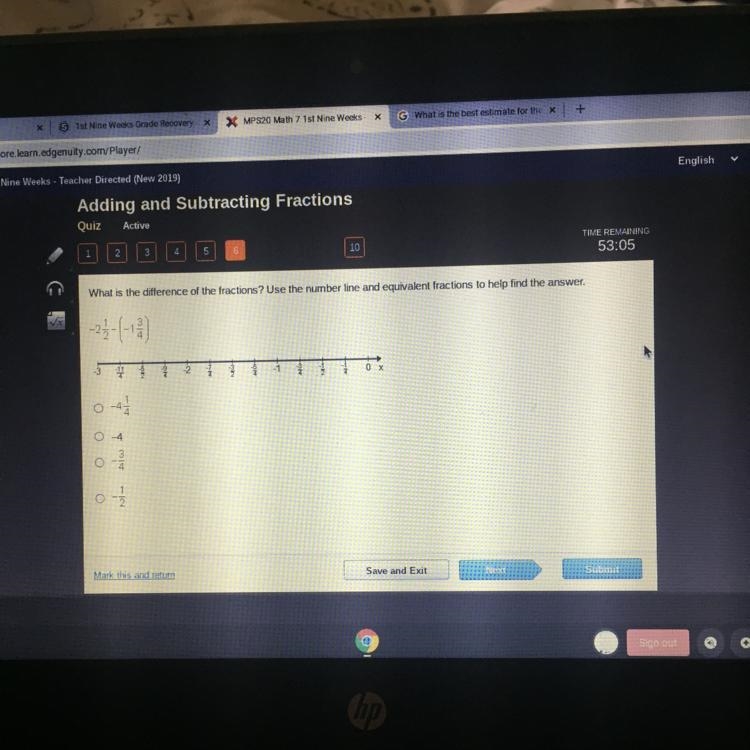 What is the difference of the fractions? Use the number line and equivalent fractions-example-1