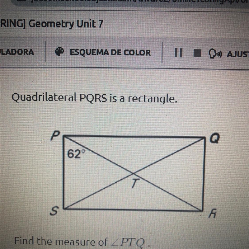 Quadrilateral PQRS is a rectangle. Find the measure of _PTQ.-example-1