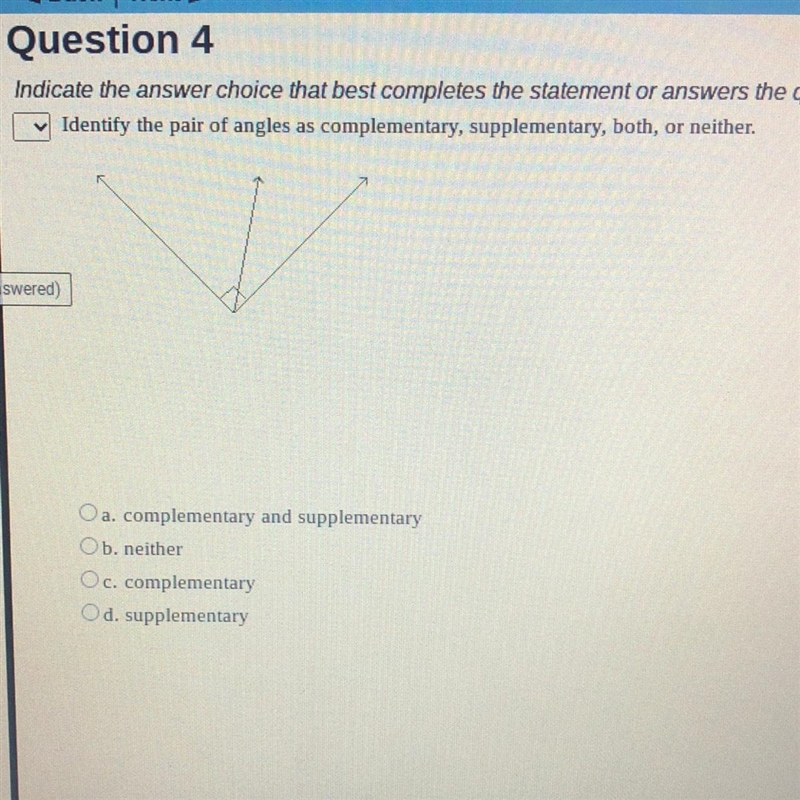 Identify the pair of angles as complementary, supplementary, both, or neither. Oa-example-1