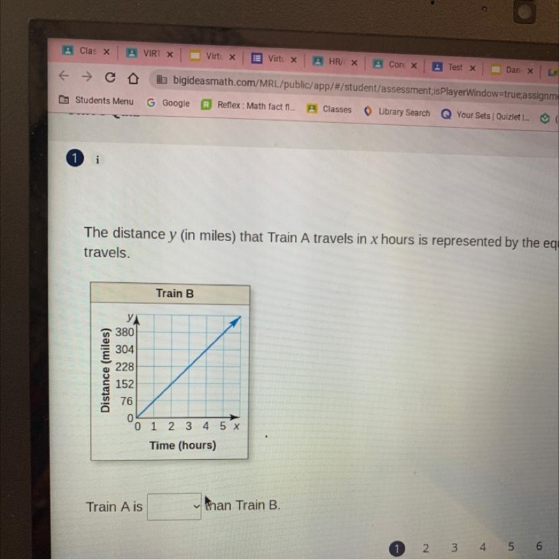 Distance distance y(in miles) that train A travels in x ours is represented by the-example-1