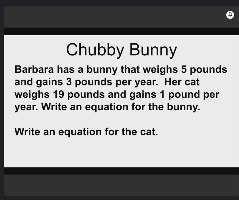 I need help on having a equations for the bunny and the cat.-example-1